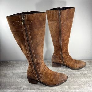 Born F08626 Poly Tobacco Distressed Leather Womens Riding Boots Size 9